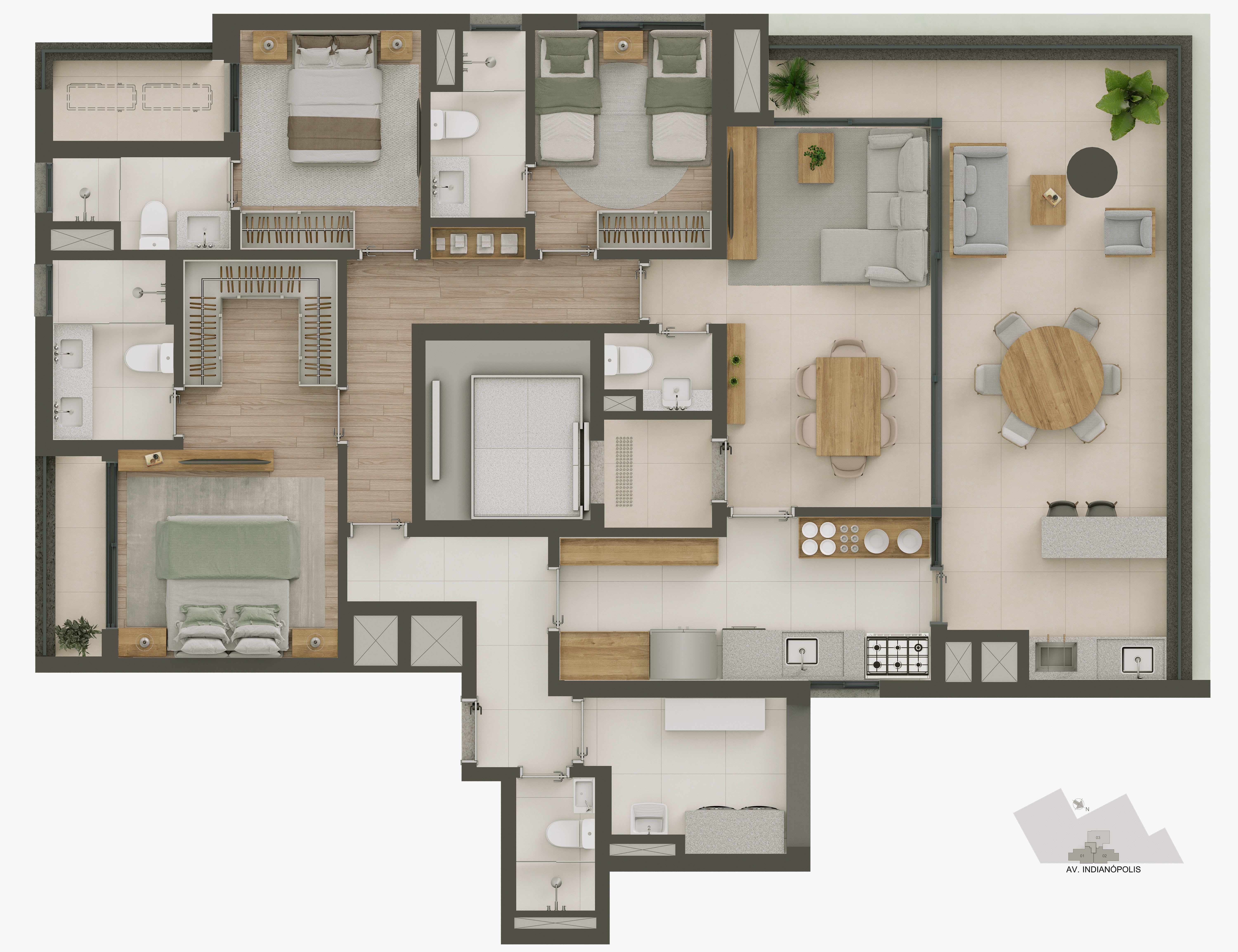 Planta Apartamento Tipo — 157 m²