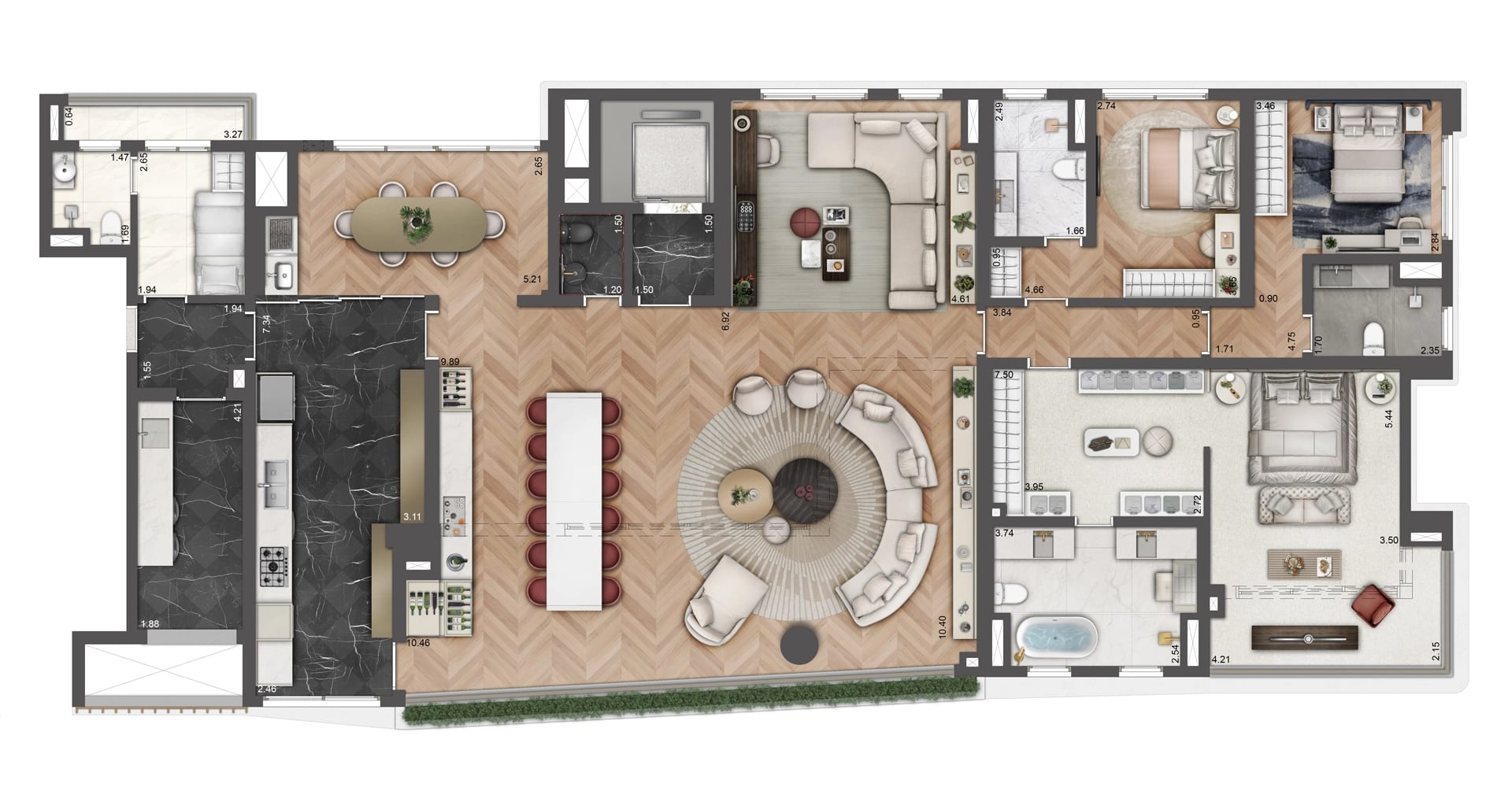 Planta 4 suítes — 264 m²