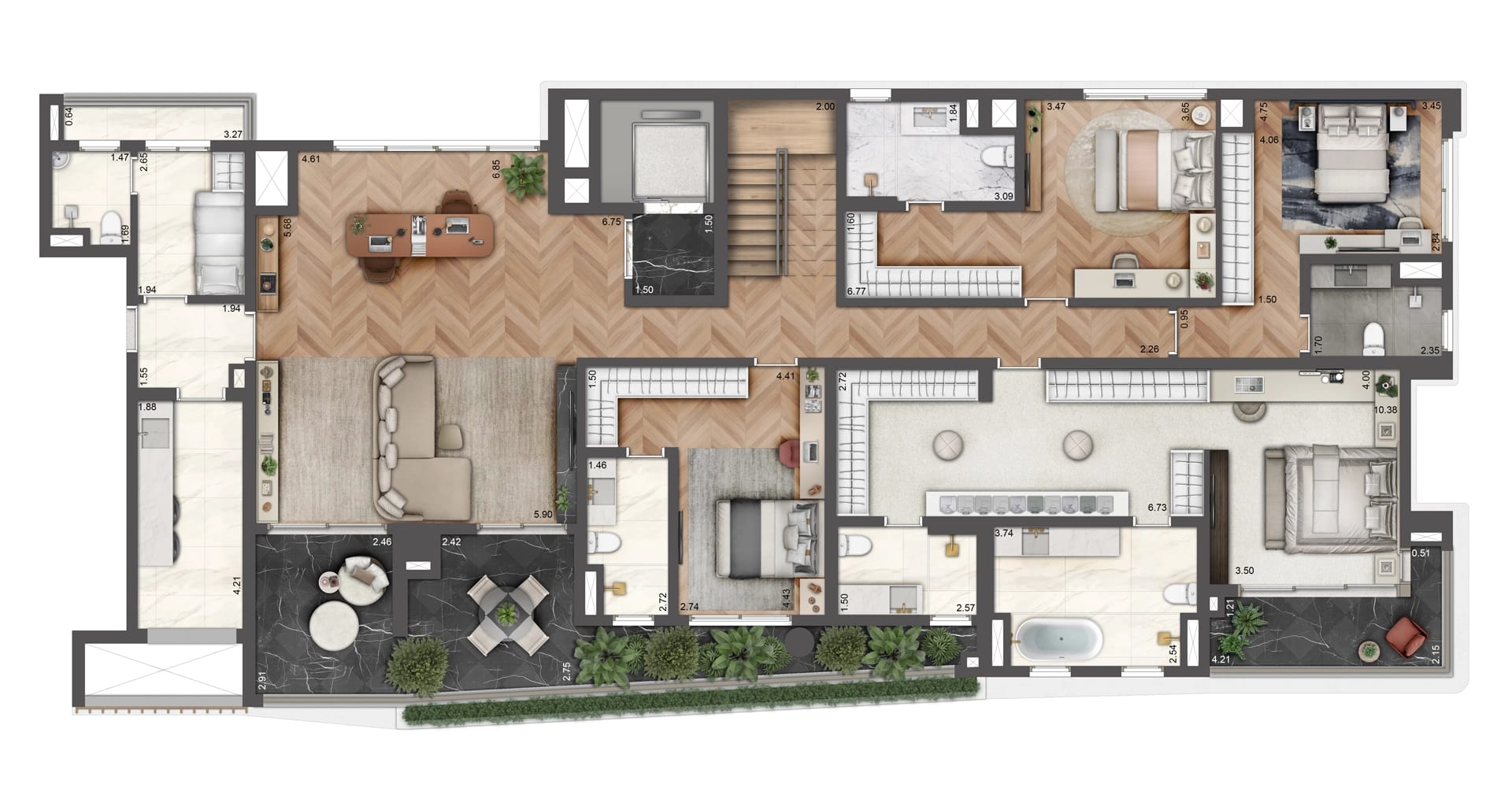 Planta 4 suítes (Pav. Inferior) — 521 m²