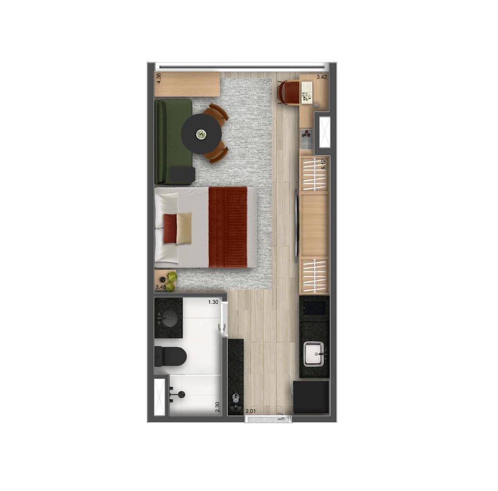 Planta Studio — 25 m²