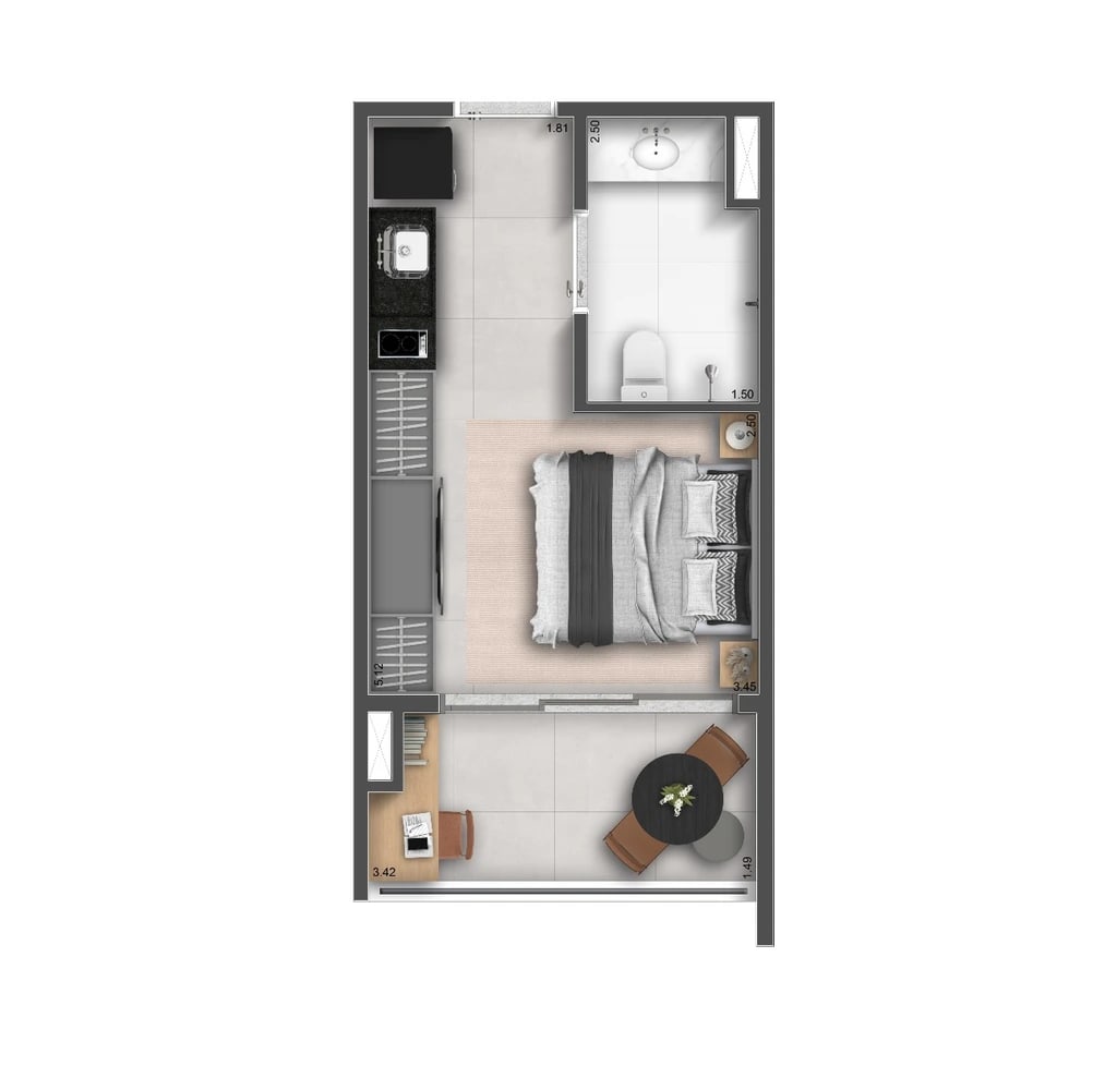 Planta Studio — 25 m²