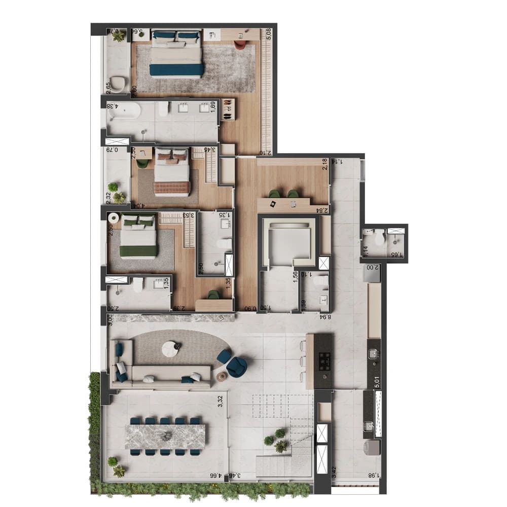 Planta Apartamento · 145m² · 3 suítes — 145 m²