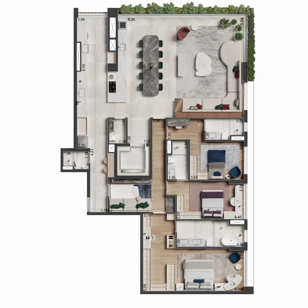 Planta Apartamento · 183m² · 4 suítes — 183 m²