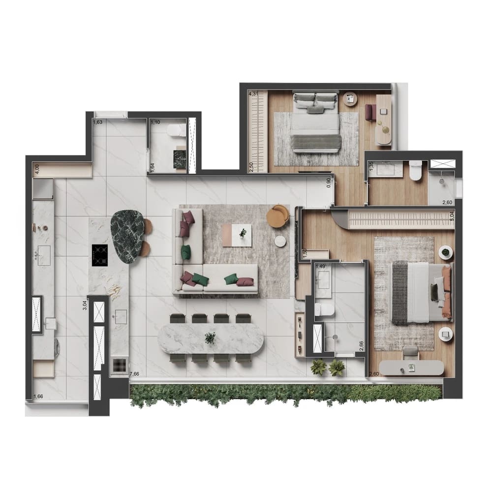 Planta Apartamento · 107m² · 2 suítes — 107 m²