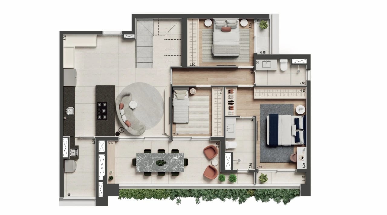 Planta Duplex · 219m² · 1 suíte · 3 quartos — 219 m²