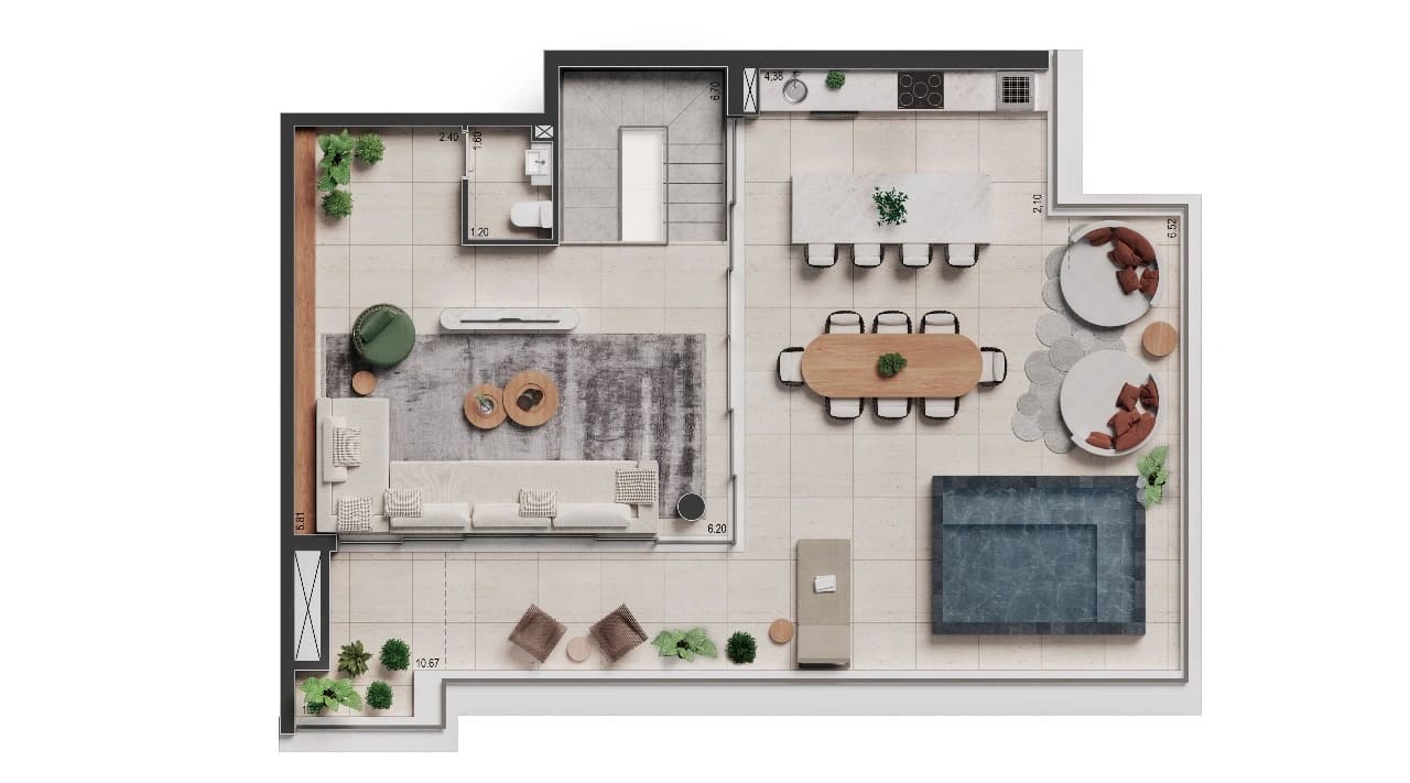 Planta Duplex · 219m² · 1 suíte · 3 quartos — 219 m²