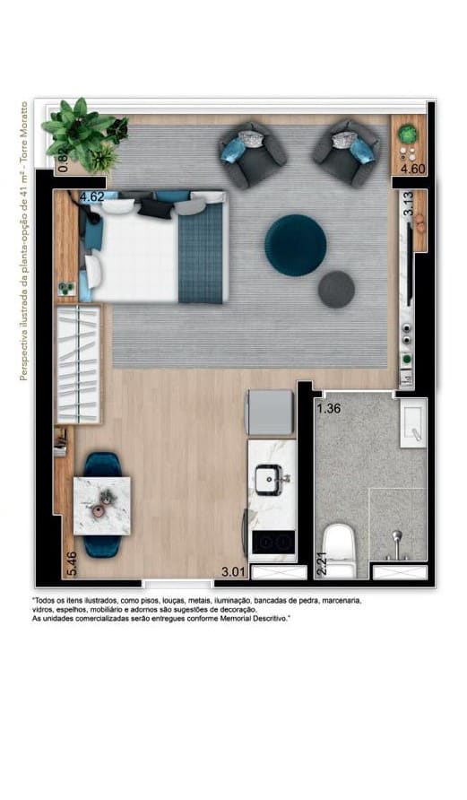 Planta Planta 41m² 1 dorm NR — 41 m²