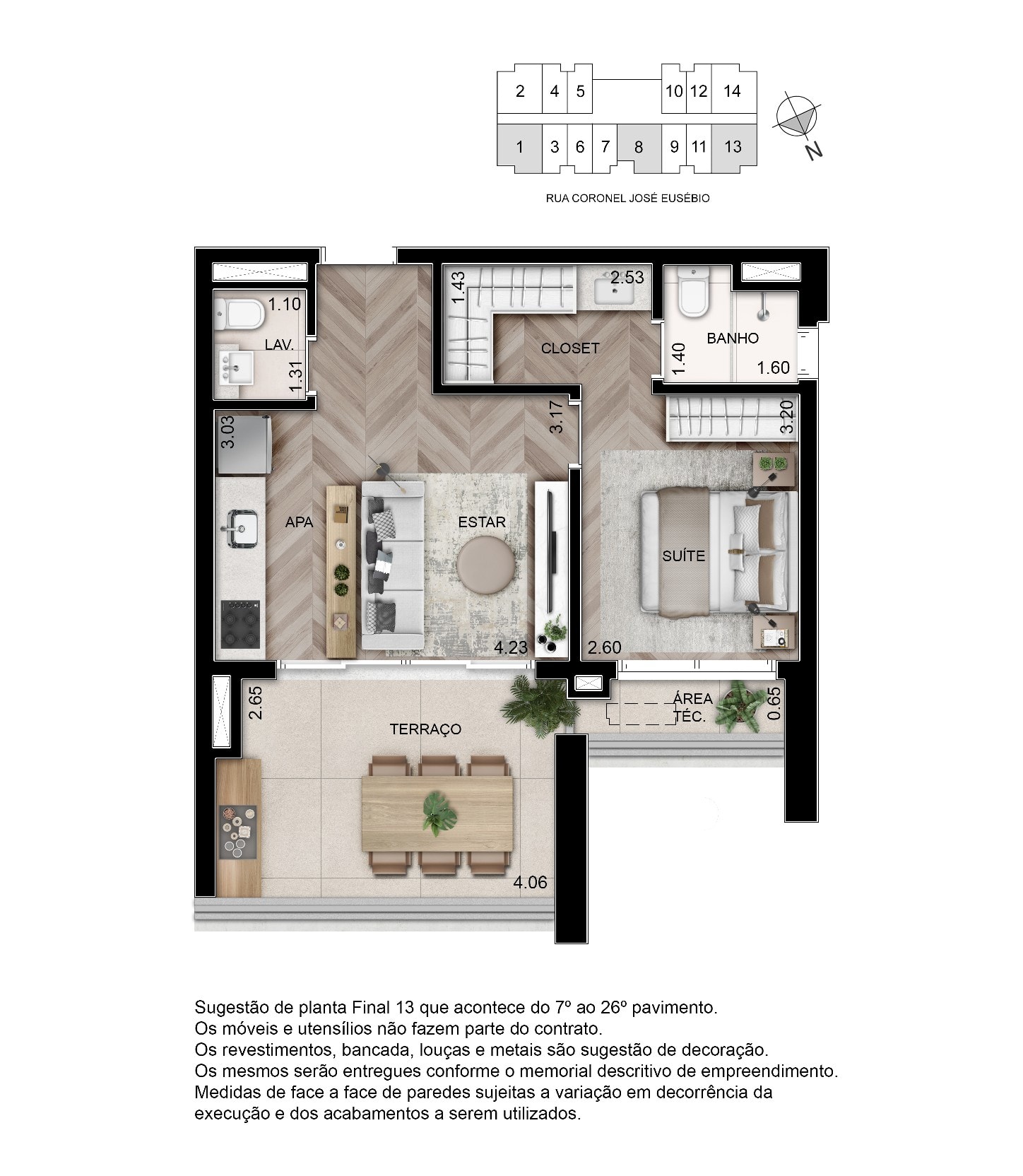 Planta 1 dormitório — 53 m²