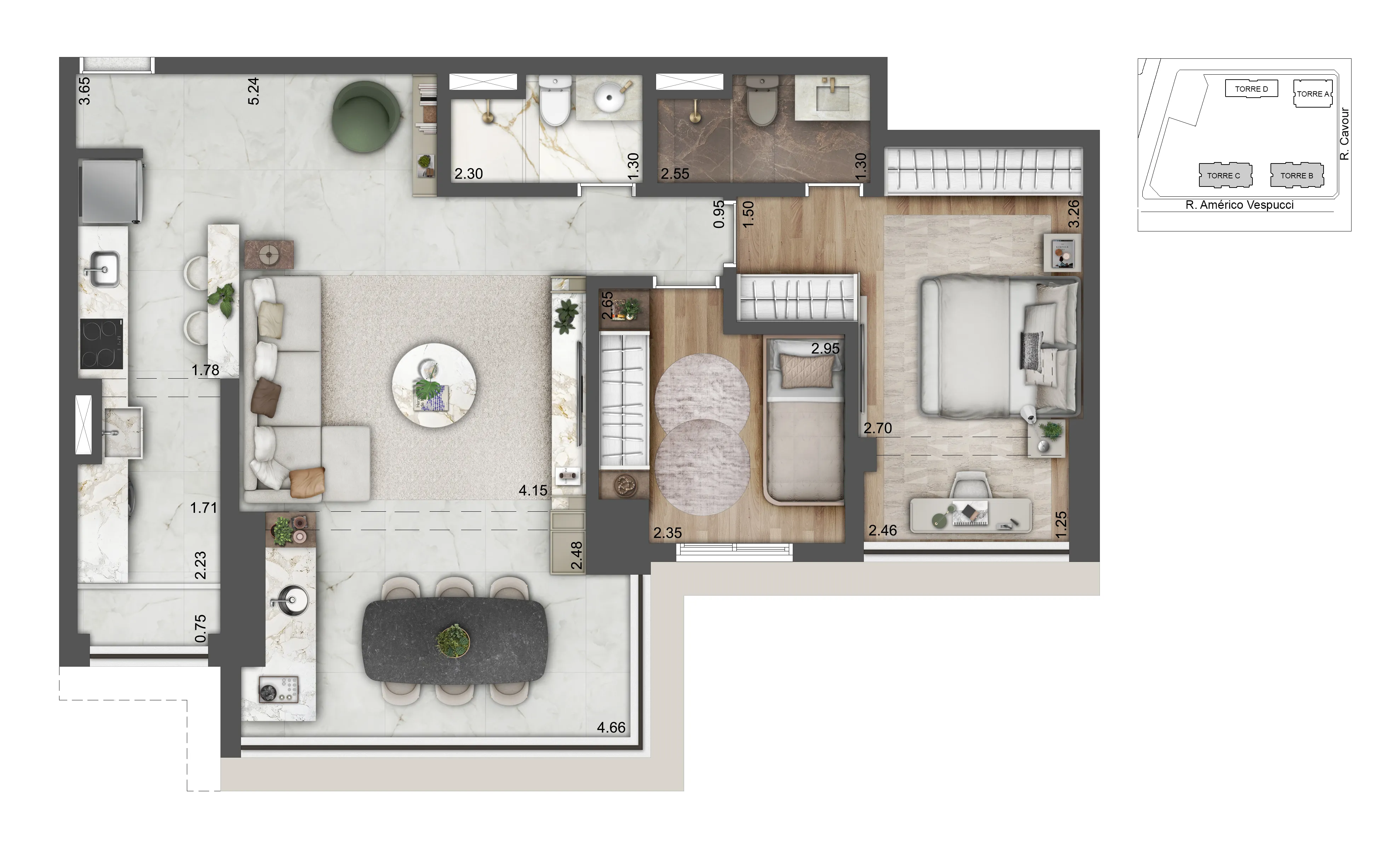 Planta 3 dorms — 85 m²
