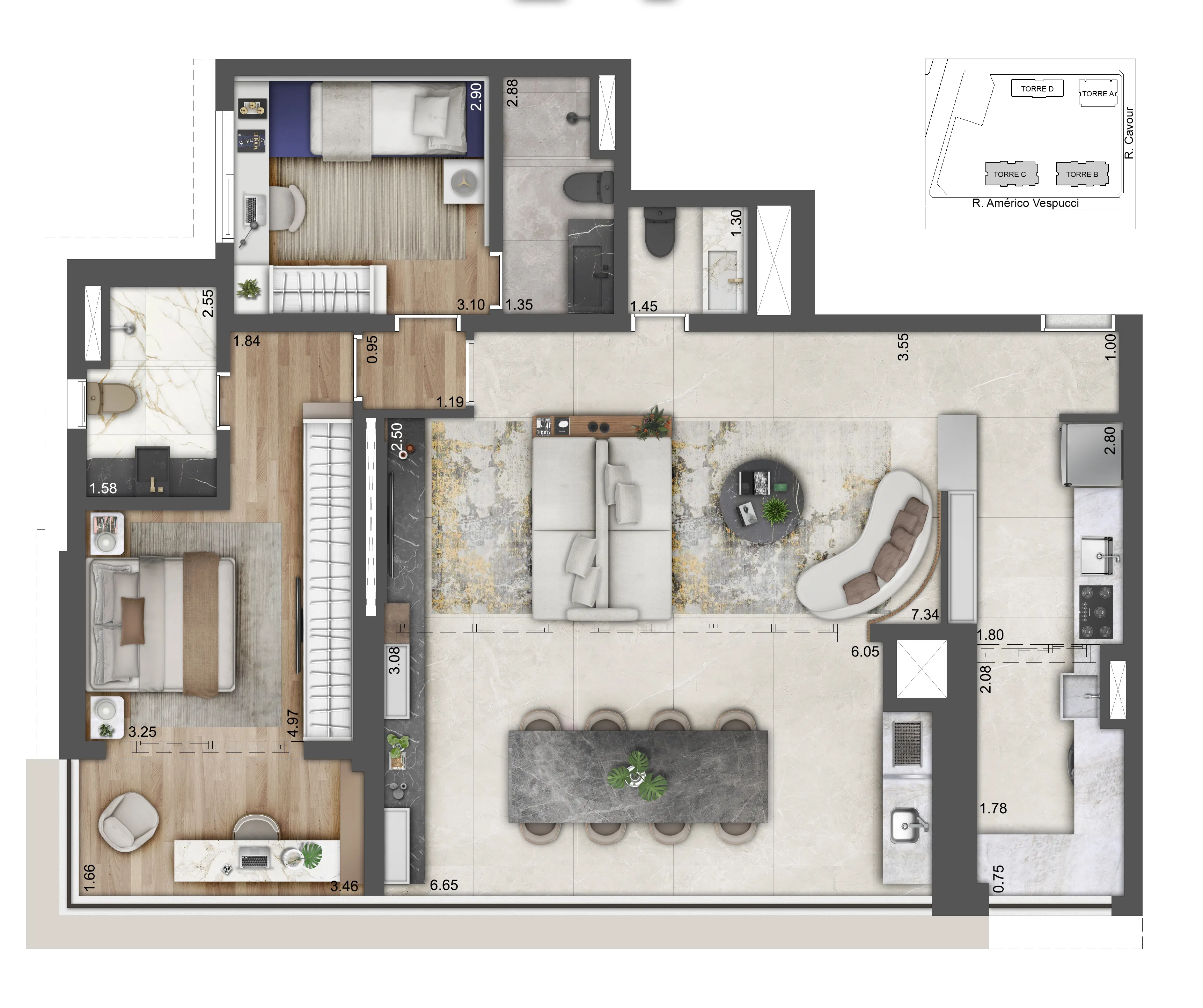 Planta 3 dorms — 113 m²