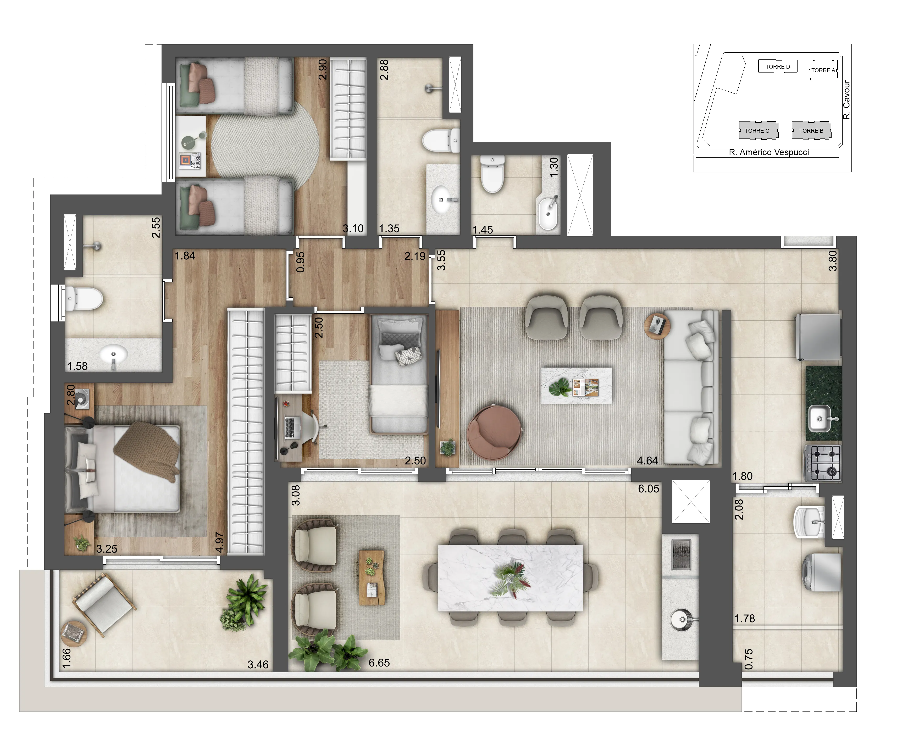 Planta 3 dorms — 113 m²