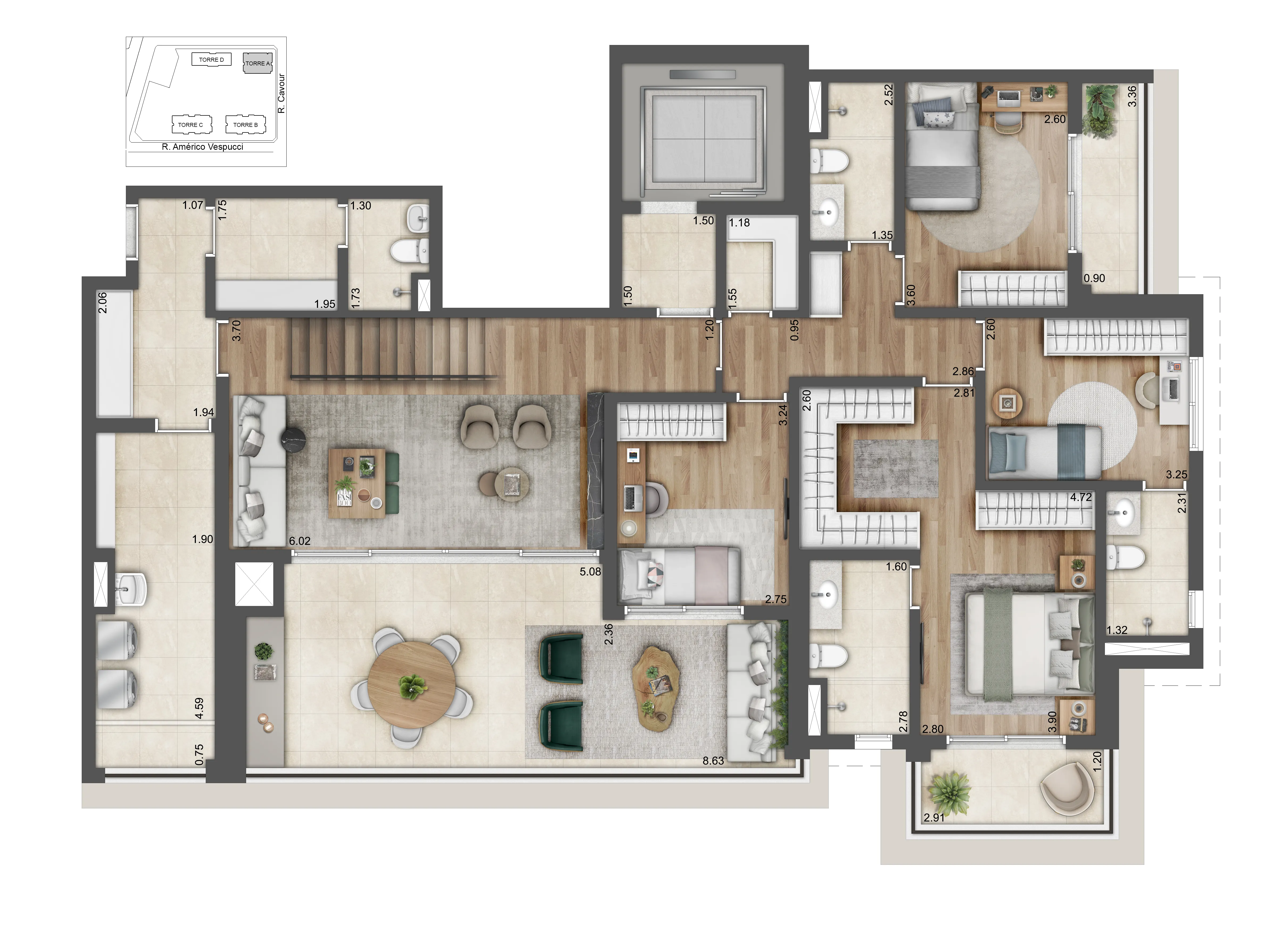 Planta 4 dorms — 323 m²