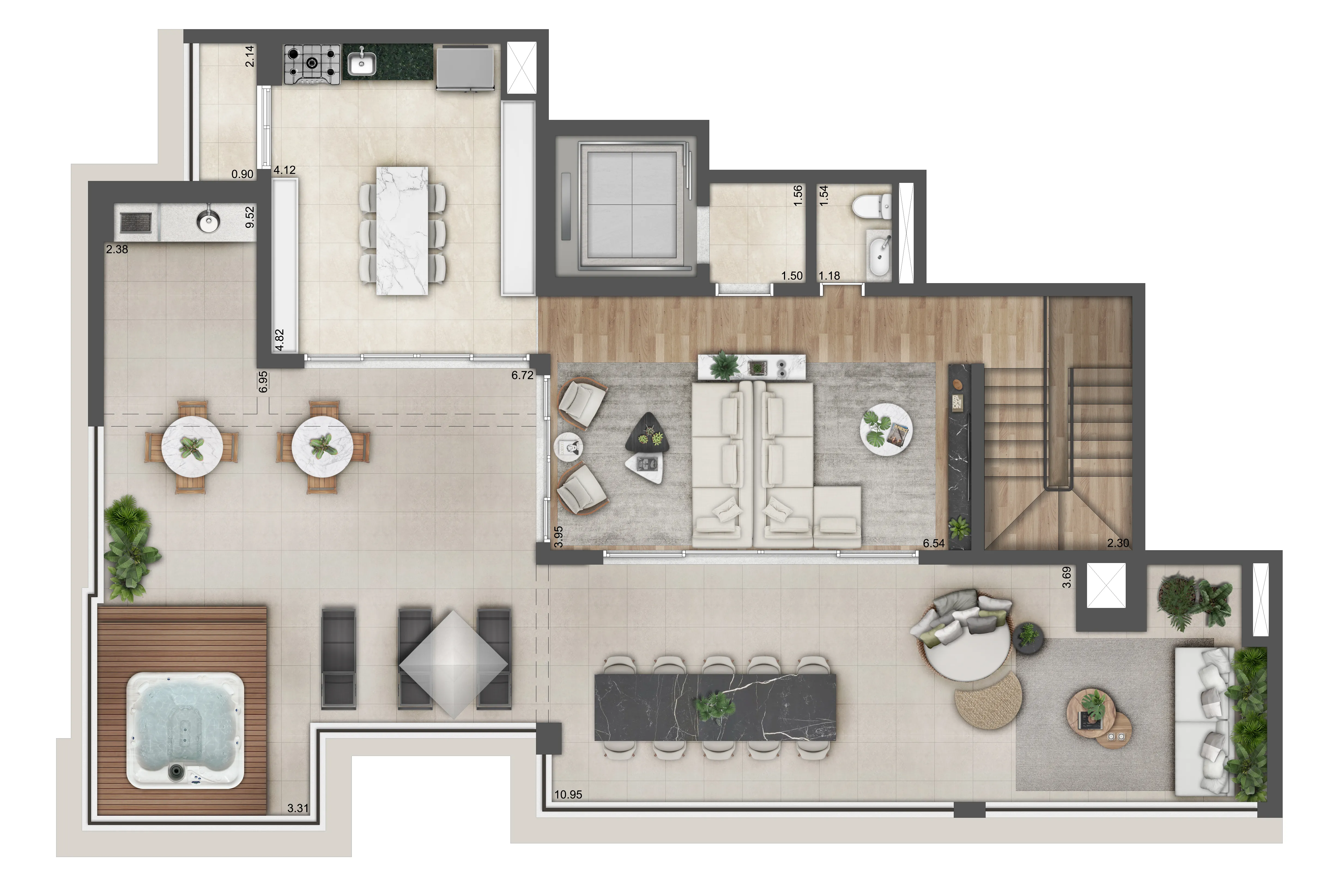 Planta 4 suítes — 350 m²