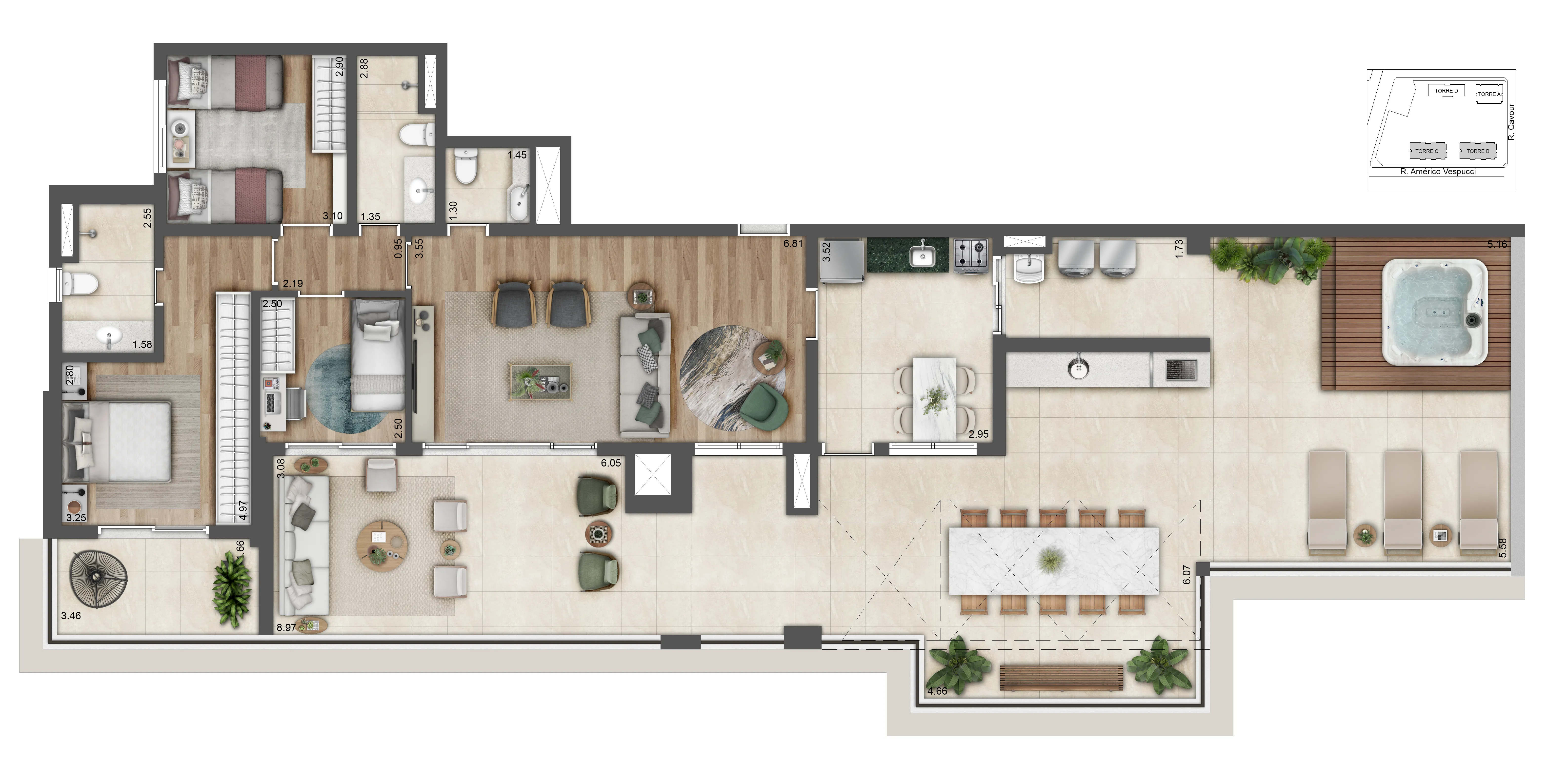 Planta 3 dorms — 201 m²