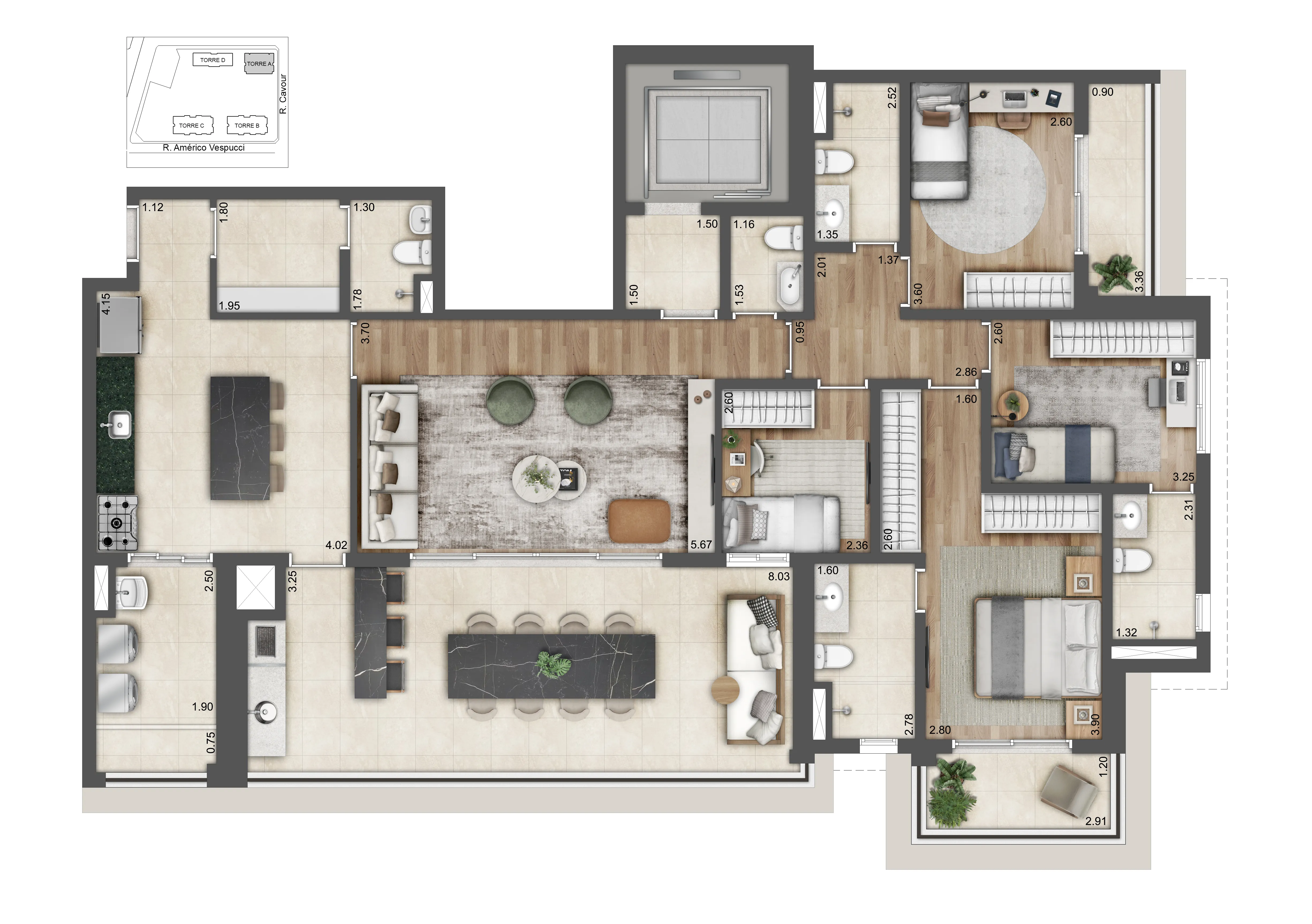 Planta 4 dorms — 170 m²