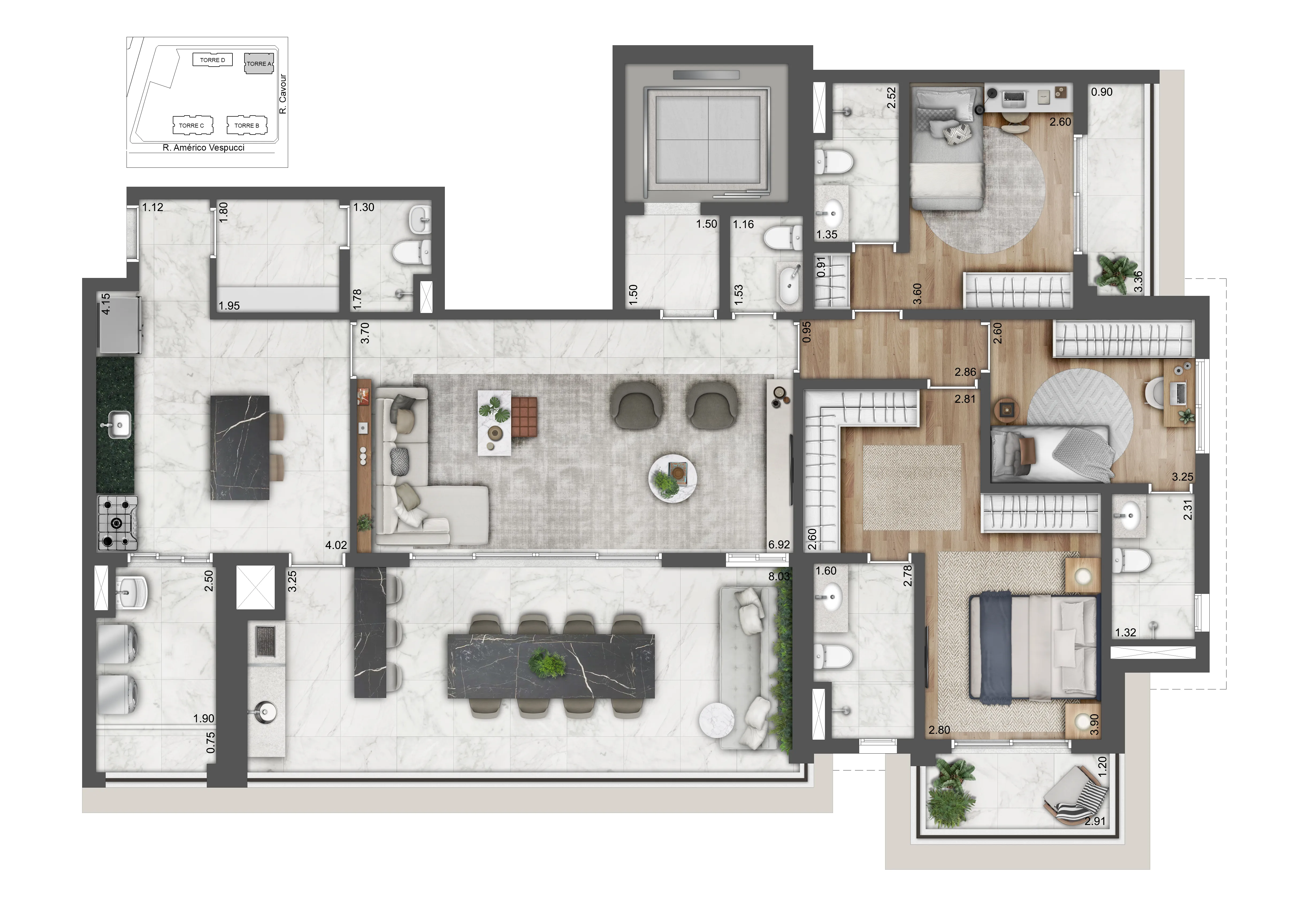 Planta 4 dorms — 170 m²