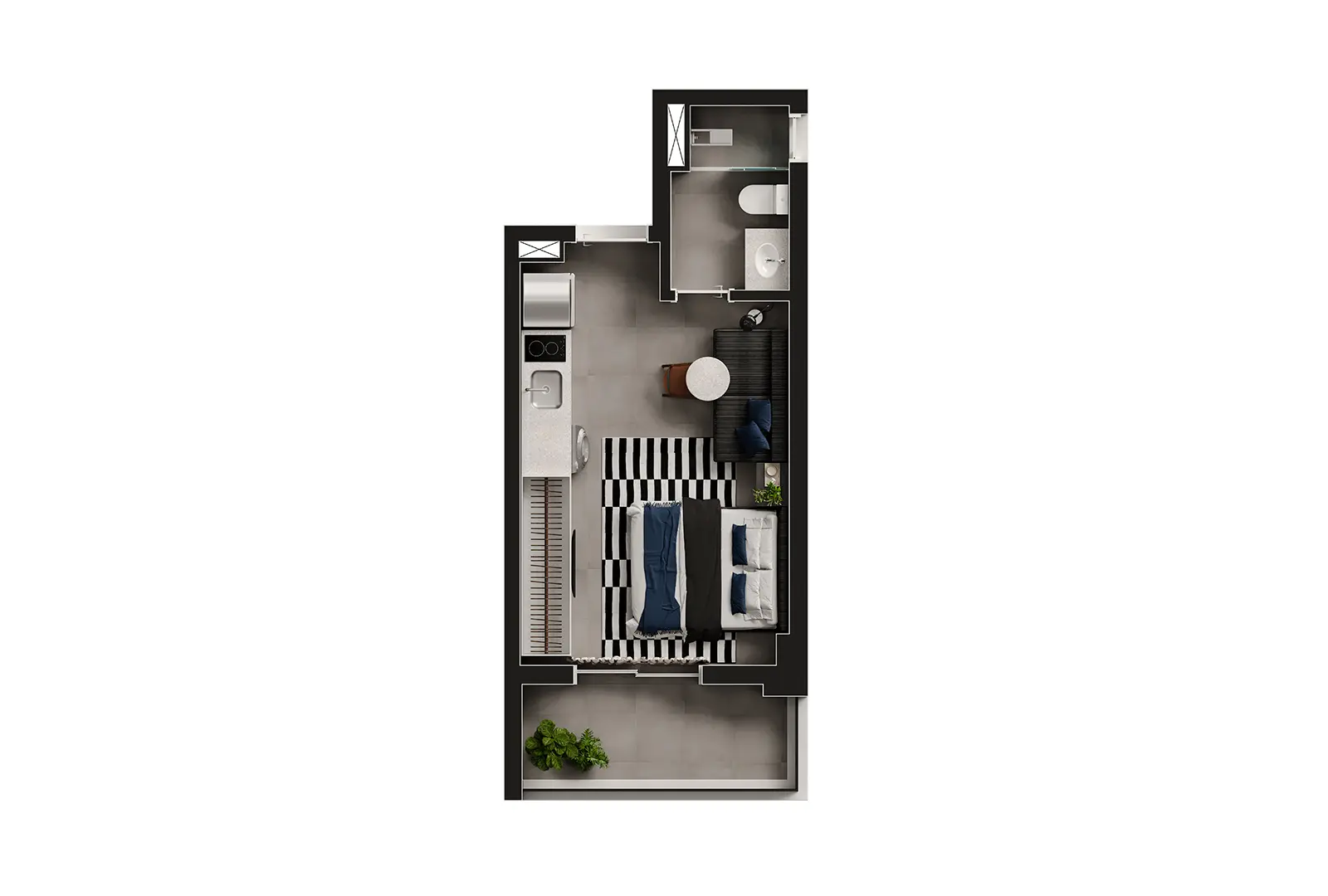Planta Studio — 29 m²
