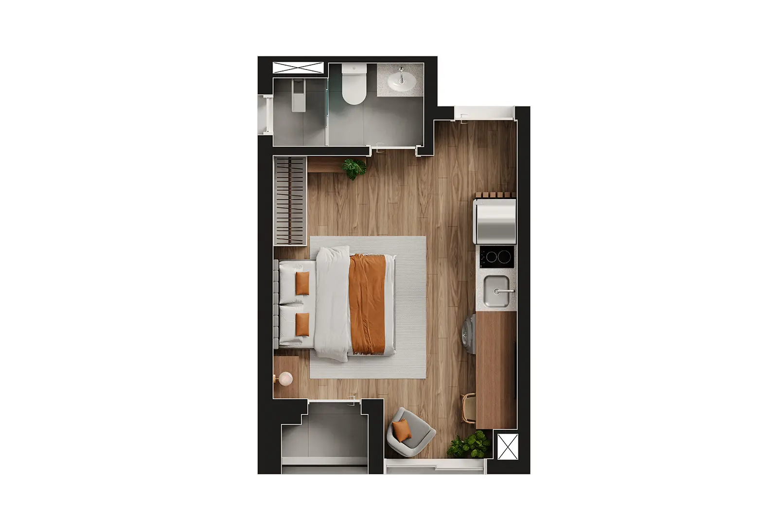 Planta Studio — 23 m²