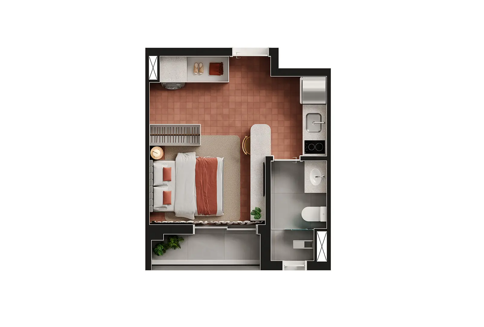 Planta Studio — 24 m²