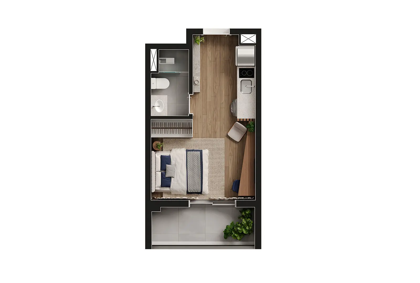 Planta Studio — 27 m²