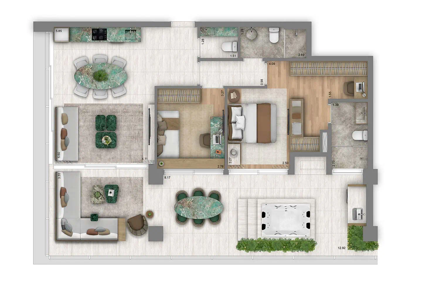 Planta Residences · 2 dorms · 1 suíte · 2 vagas — 127 m²