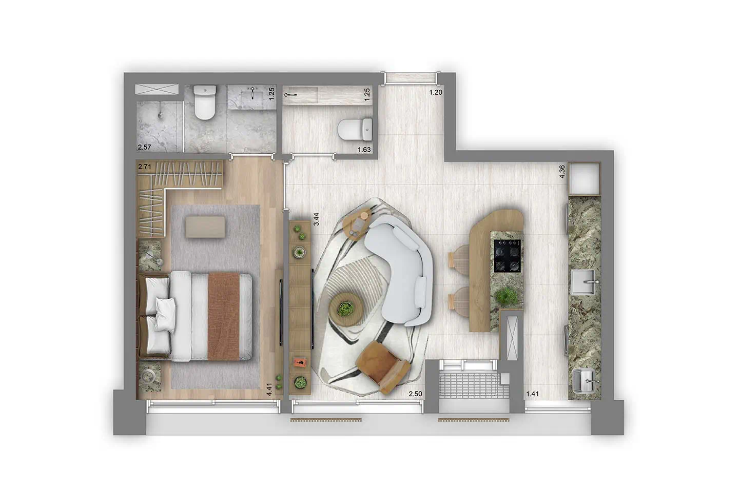 Planta Residences · 1 suíte · Lavabo · 1 vaga — 54 m²