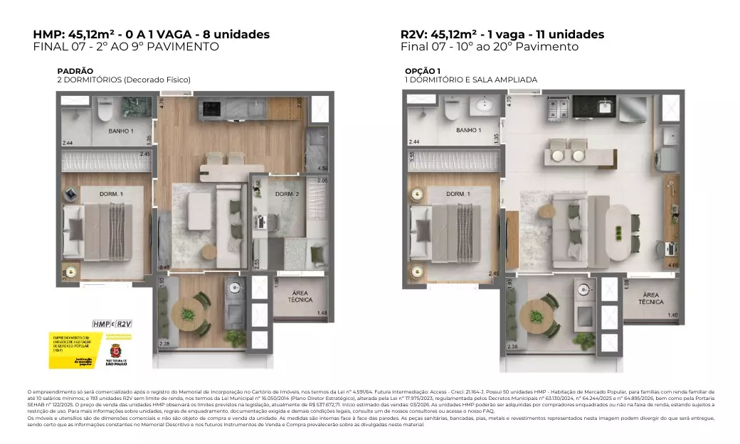 Planta 2 dorms. — 45 m²