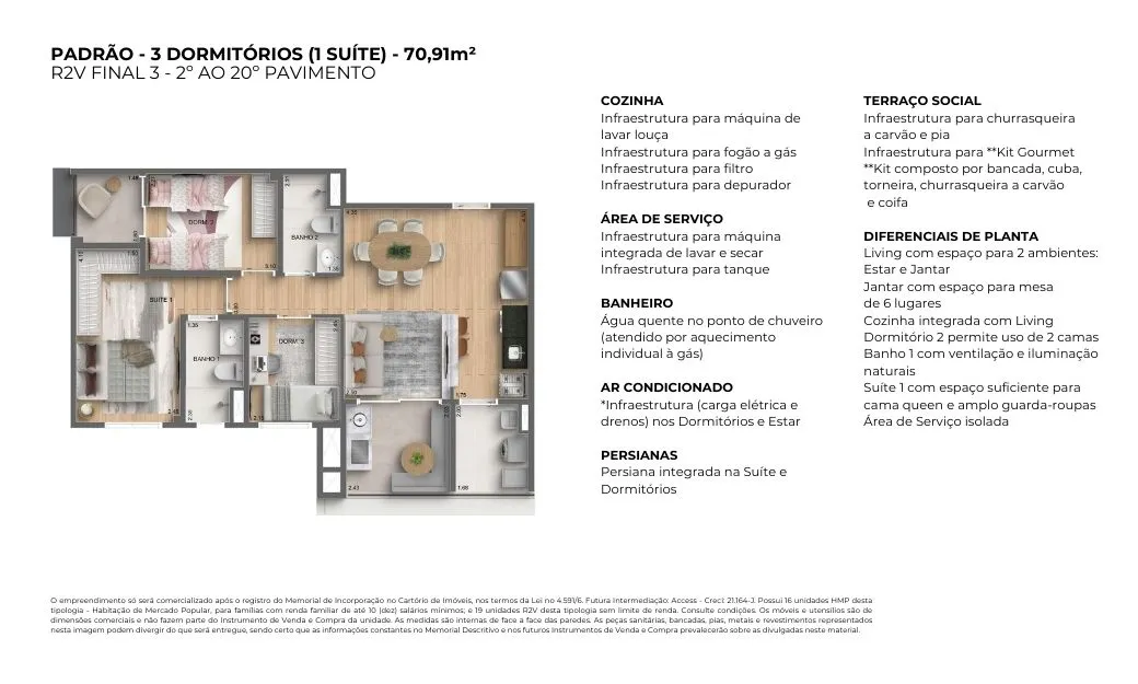Planta 3 dorms. — 70 m²