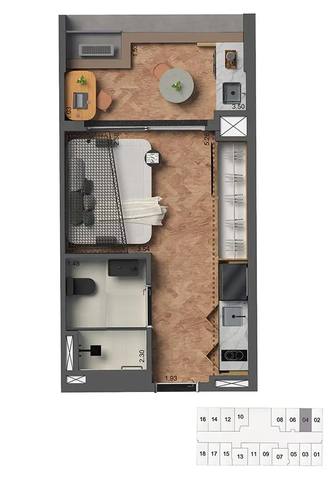 Planta Studio NR — 31 m²