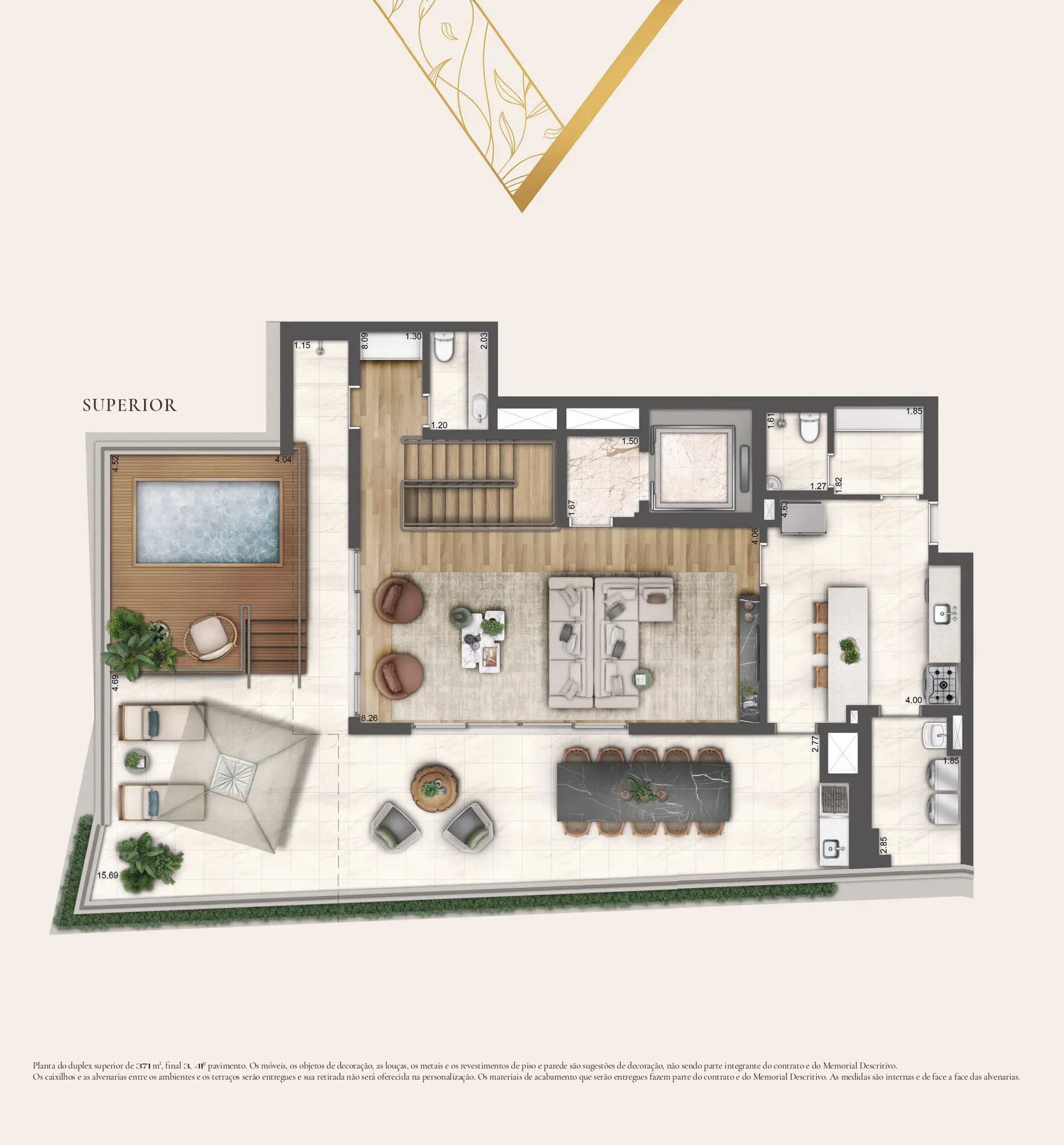 Planta Planta tipo 371m² 4 suites Pav. Superior — 371 m²