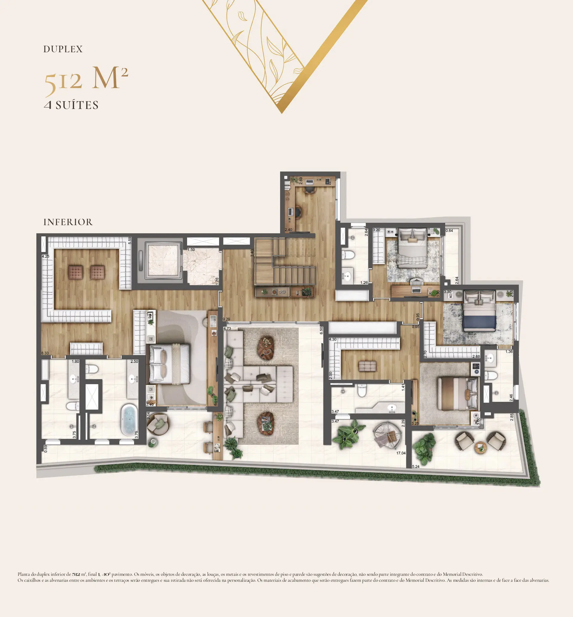 Planta Planta duplex 512m² - 4 suites Pav. Inferior — 512 m²
