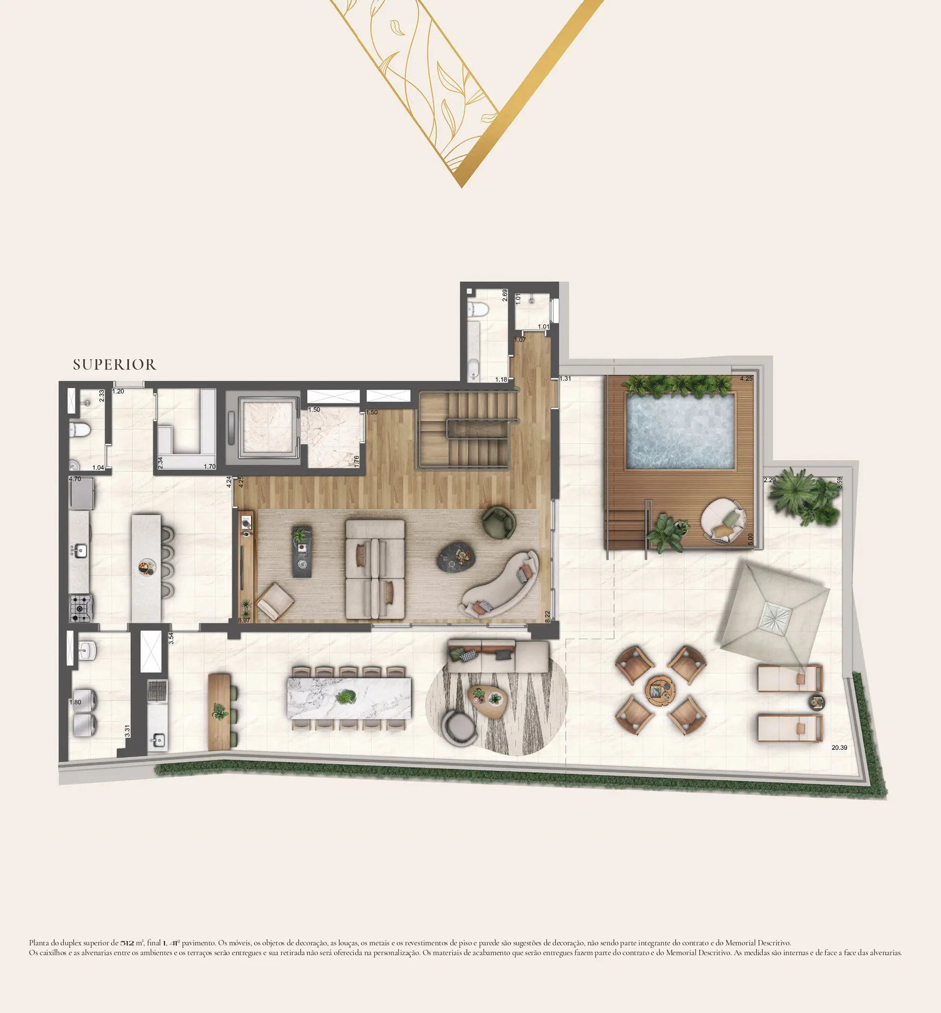 Planta Planta duplex 512m² - 4 suites Pav. Superior — 512 m²