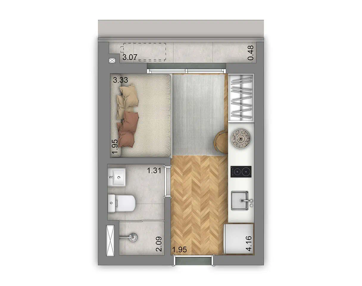 Planta Studio R — 18 m²