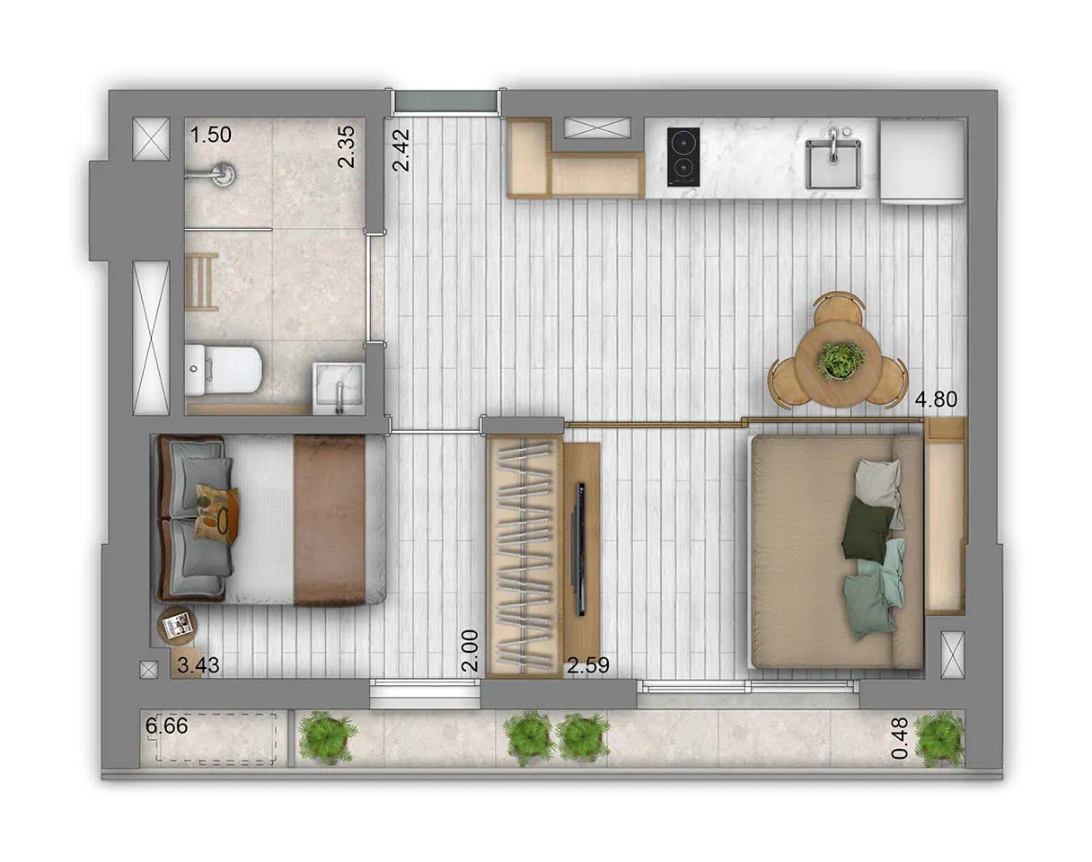 Planta Studio NR — 38 m²