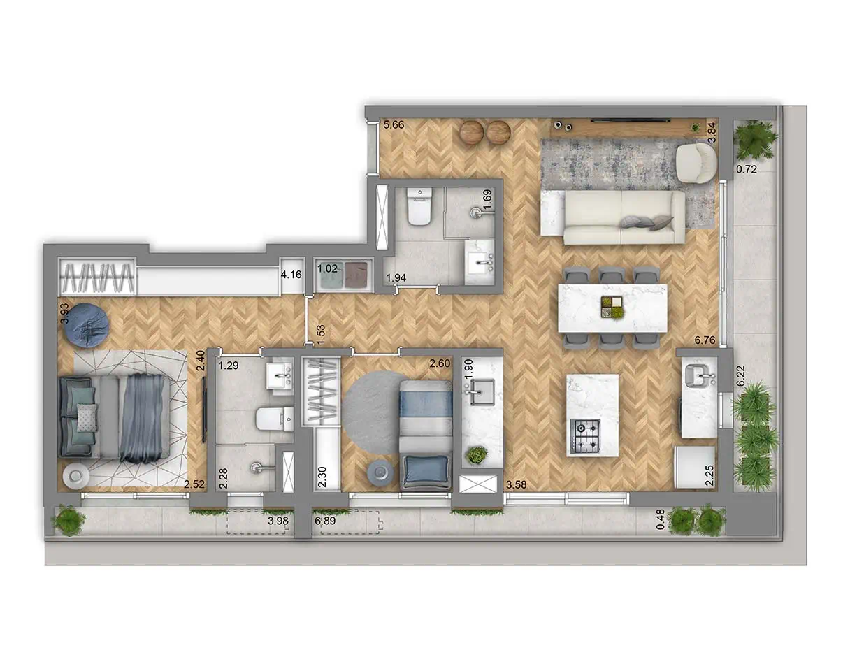 Planta Apartamento — 75 m²