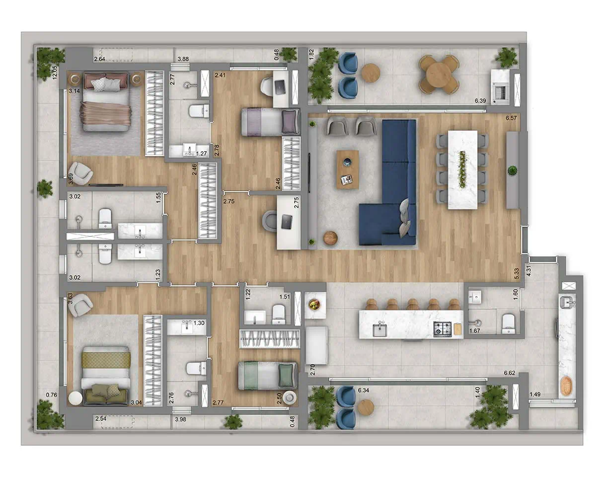 Planta Apartamento — 198 m²