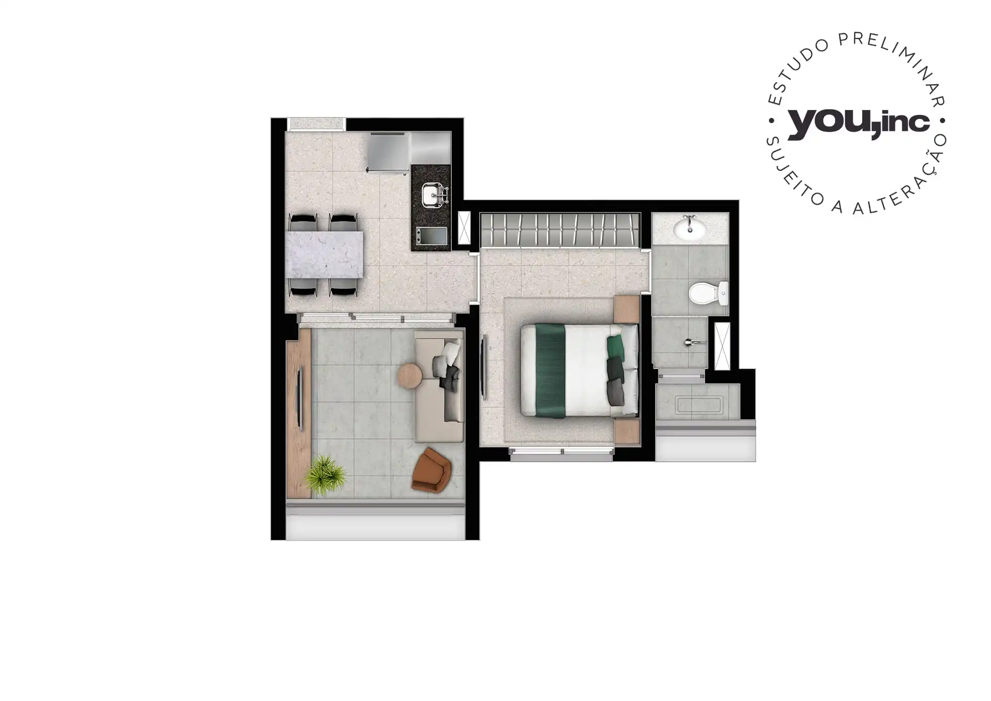 Planta 1 Dormitório — 30 m²