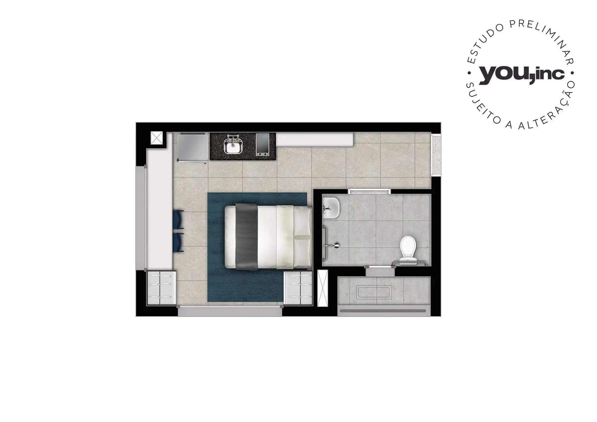 Planta Studio (Serviço de Moradia) — 25 m²