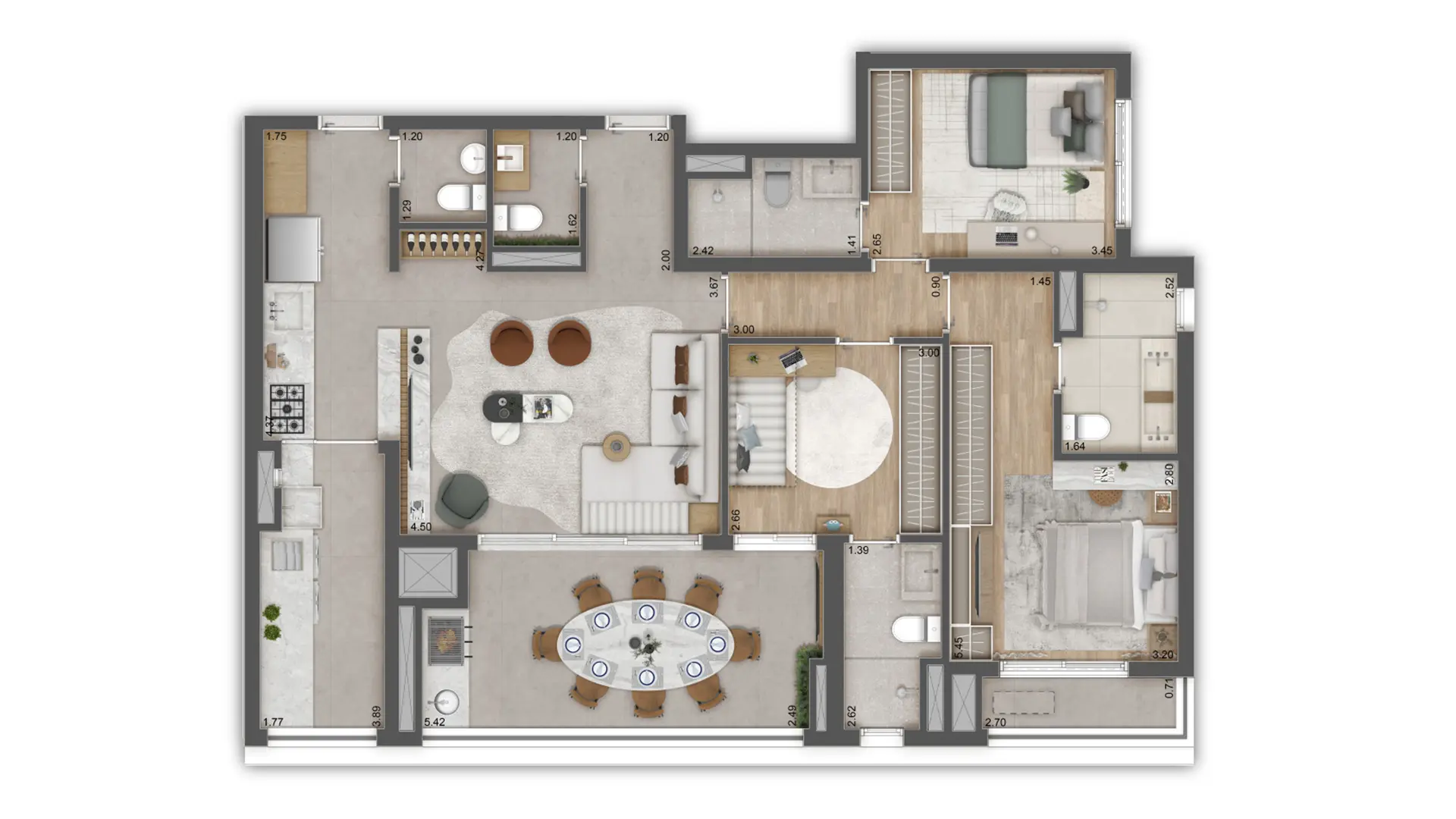Planta 3 Suítes — 115 m²