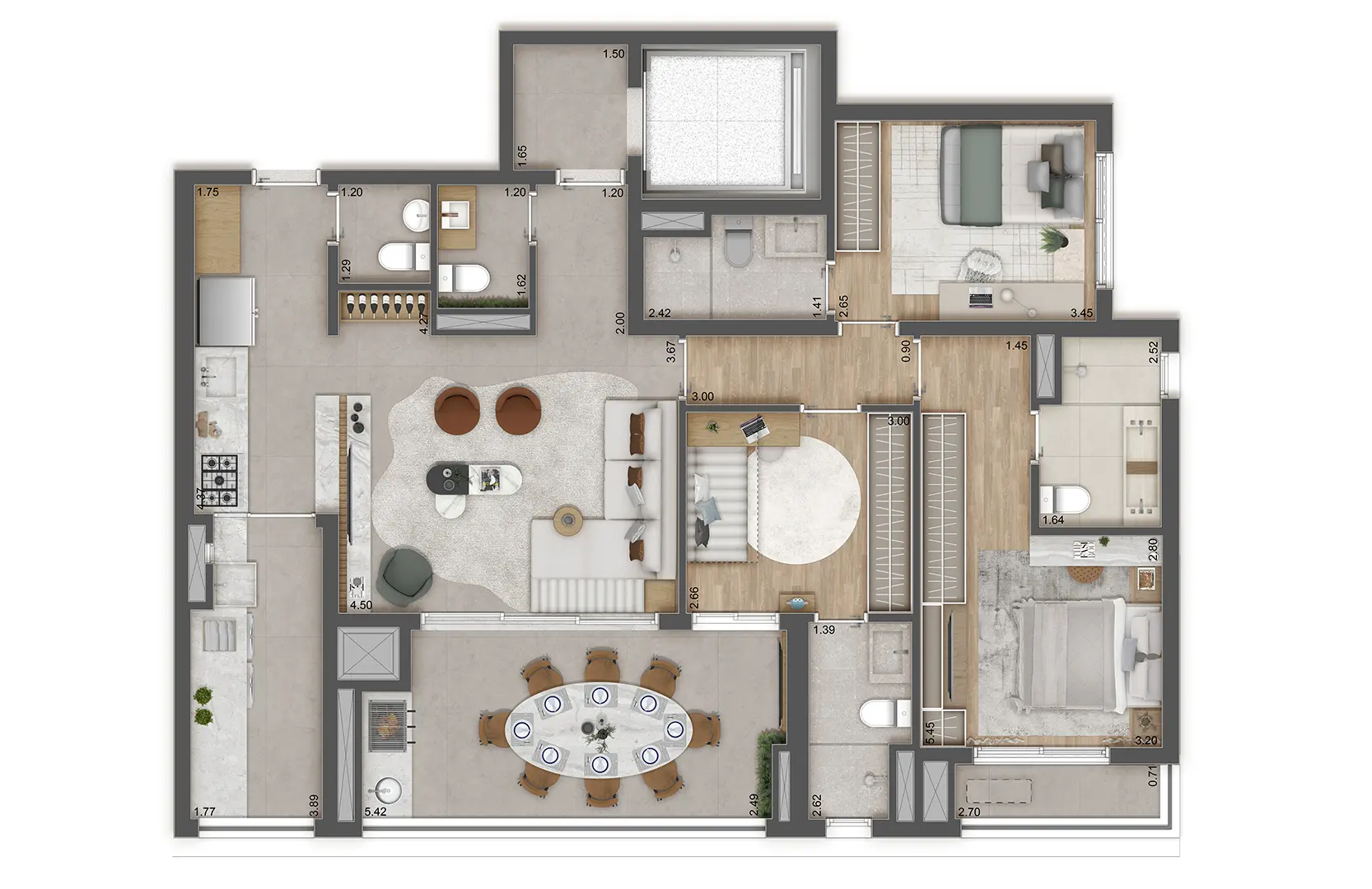 Planta 3 Suítes — 119 m²