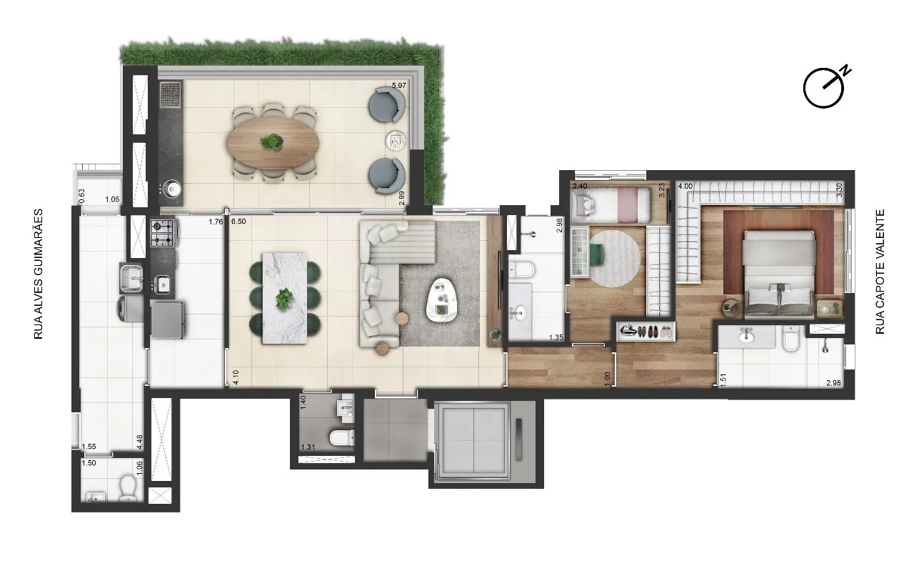 Planta 128m² - 2 suítes — 128 m²
