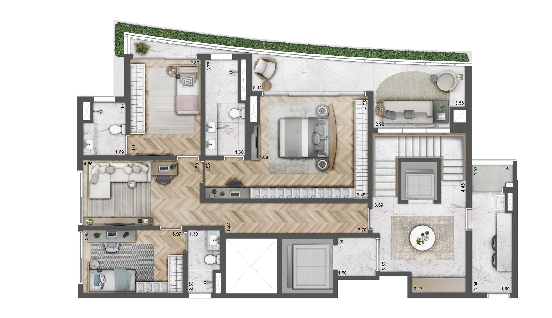 Planta Planta cobertura duplex (pavimento inferior) — 291 m²