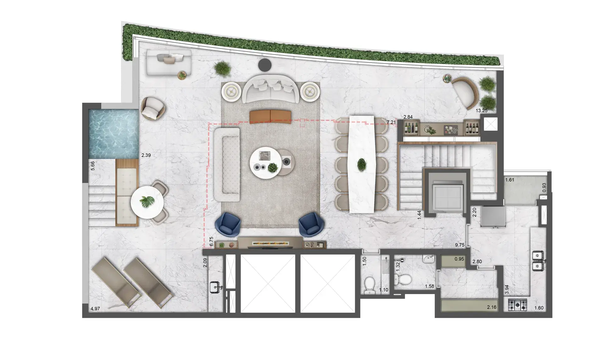 Planta Planta cobertura duplex (pavimento superior) — 291 m²