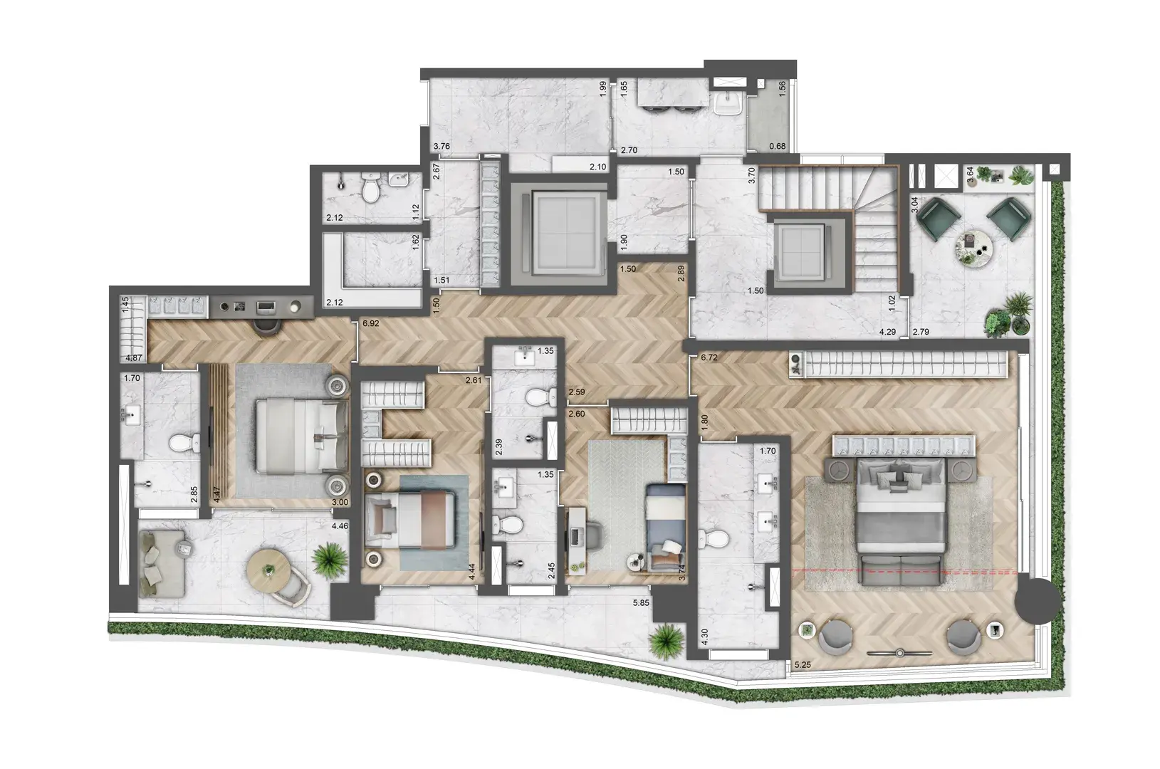 Planta Planta cobertura duplex (pavimento inferior) — 418 m²