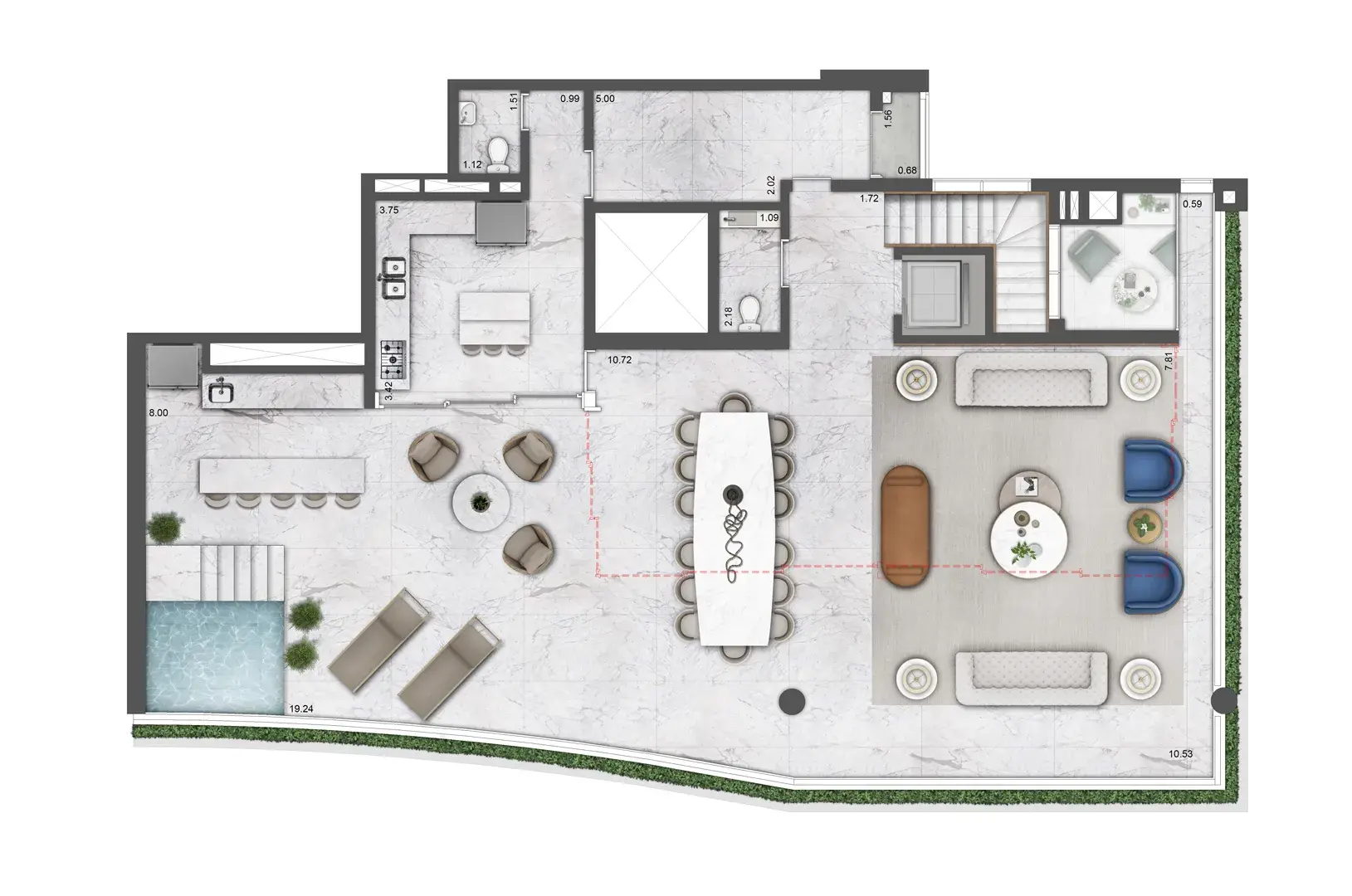 Planta Planta cobertura duplex (pavimento superior) — 418 m²