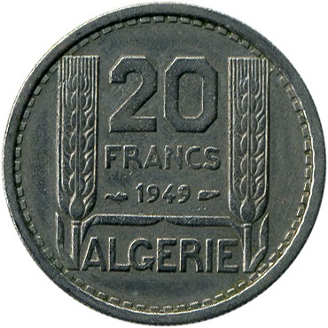 20 francs used 1949 algeria