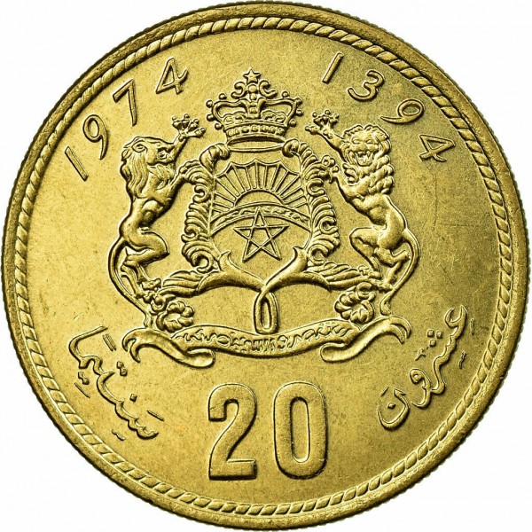 20 centimes used 1974 morocco
