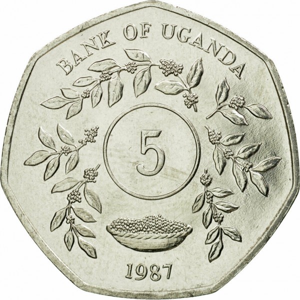 5 shillings new 1987 uganda