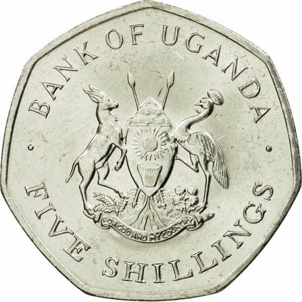 5 shillings new 1987 dos uganda