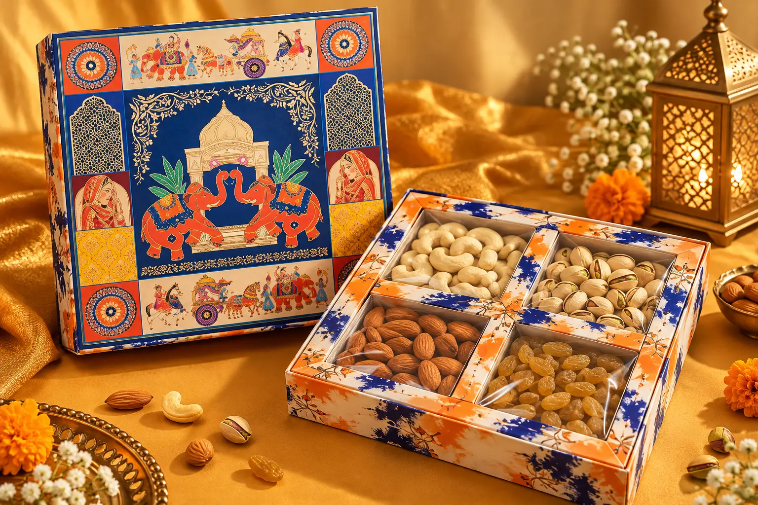 Royal Elephant Heritage Rajasthani 4-in-1 Festive Dry Fruit Gift Hamper